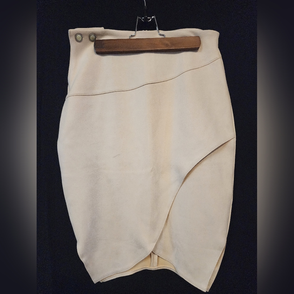 Cream Pencil Mini Skirt with Asymmetrical Wrap